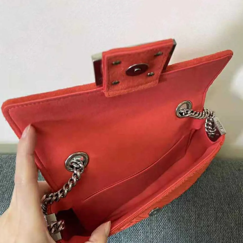 Fendi Midi Baguette Chain FF Fabric Bag for Women in Red