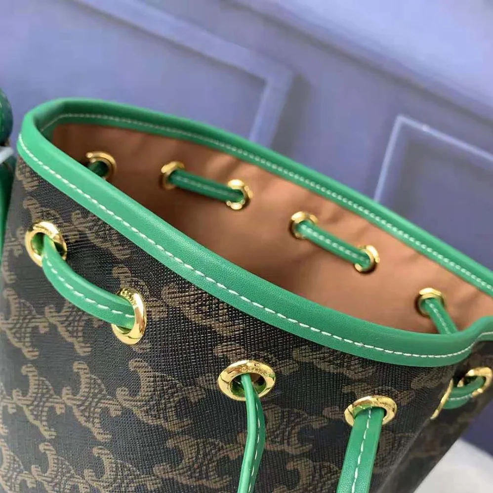 Celine Small Drawstring Bag in Triomphe Canvas for Women in Green