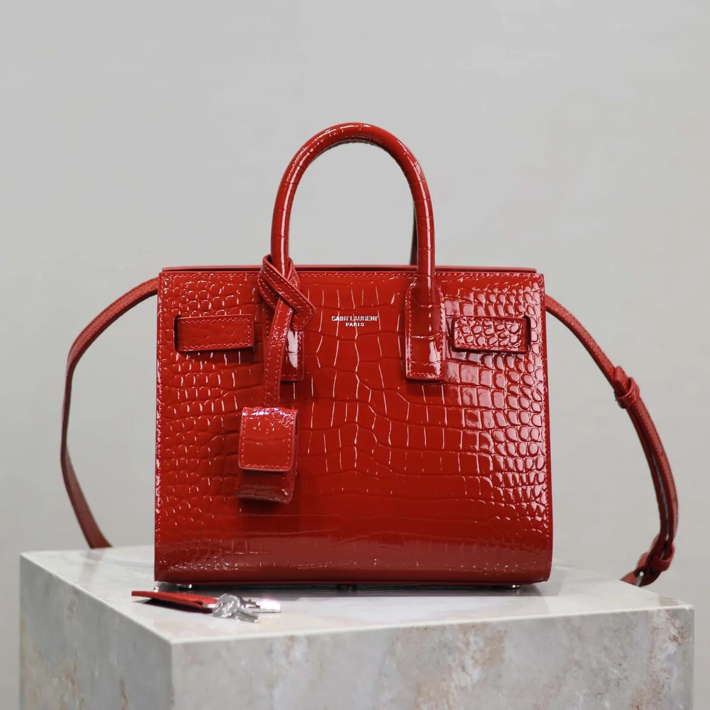 Saint Laurent YSL Sac De Jour in Crocodile Embossed Leather Nano for Women in Red Saint Laurent YSL Sac De Jour in Crocodile Embossed Leather Nano for Women in Red