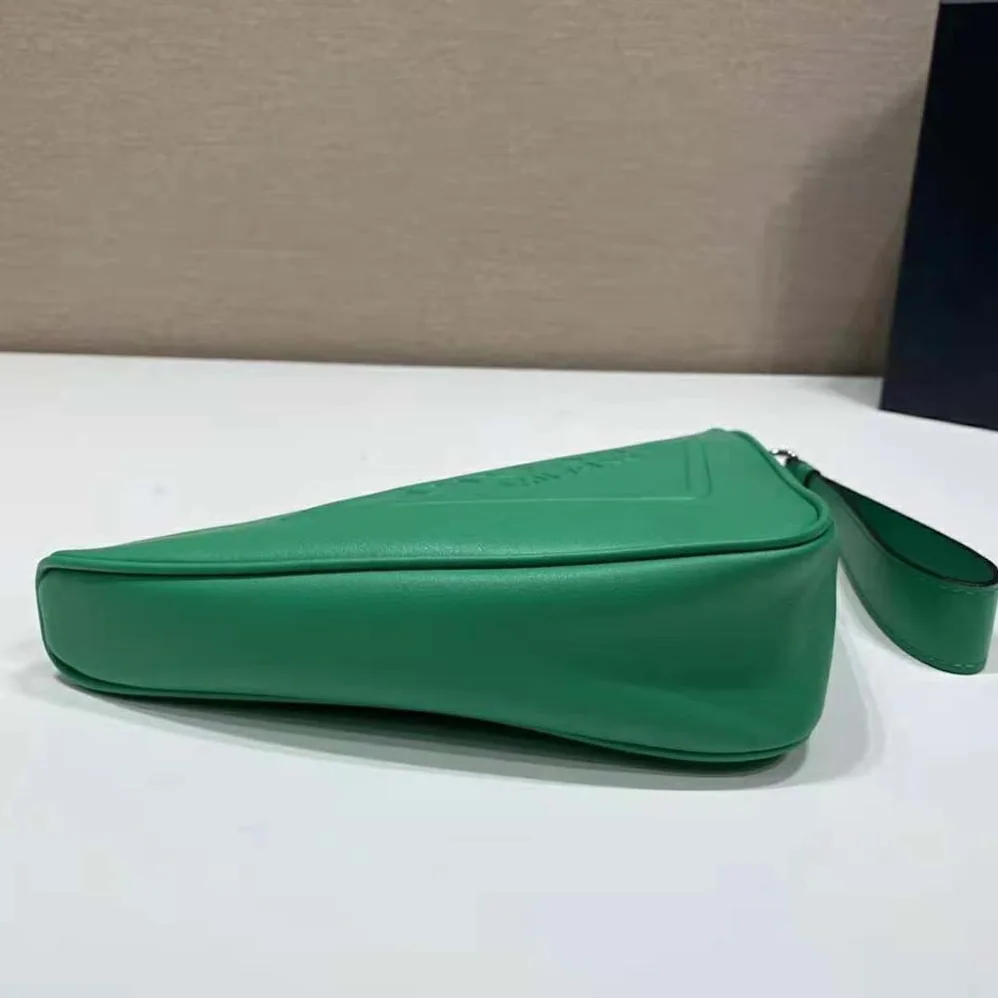 Prada Leather Triangle Leather Pouch for Women in Green Prada Leather Triangle Leather Pouch for Women in Green