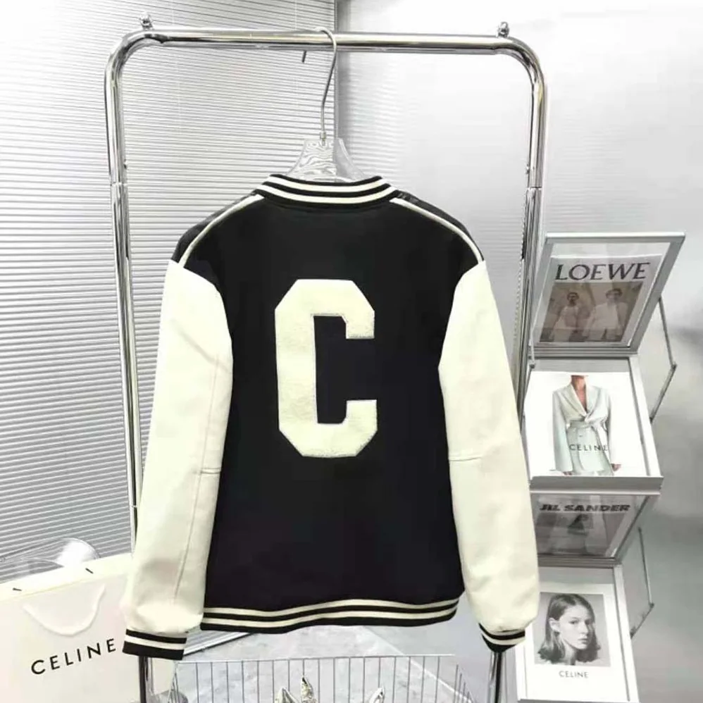 Celine Oversized Wool Varsity Jacket for Women in Black Celine Oversized Wool Varsity Jacket for Women in Black
