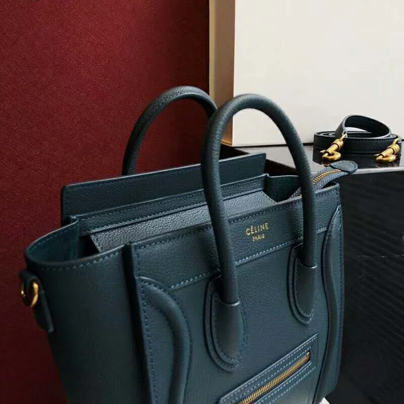 Celine Micro Luggage Handbag in Drummed Calfskin for Women in Olive Celine Micro Luggage Handbag in Drummed Calfskin for Women in Olive