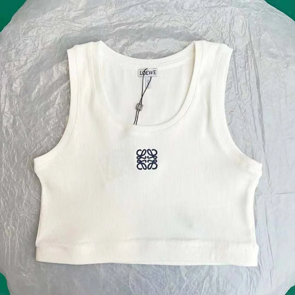 Loewe Cropped Anagram Tank Top in Cotton for Women in White Loewe Cropped Anagram Tank Top in Cotton for Women in White