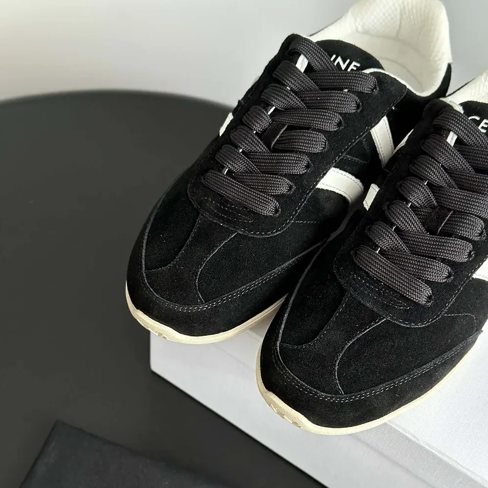 Celine Jogger Low Lace up Sneaker with Triomphe in Suede Calfskin for Unisex in Black