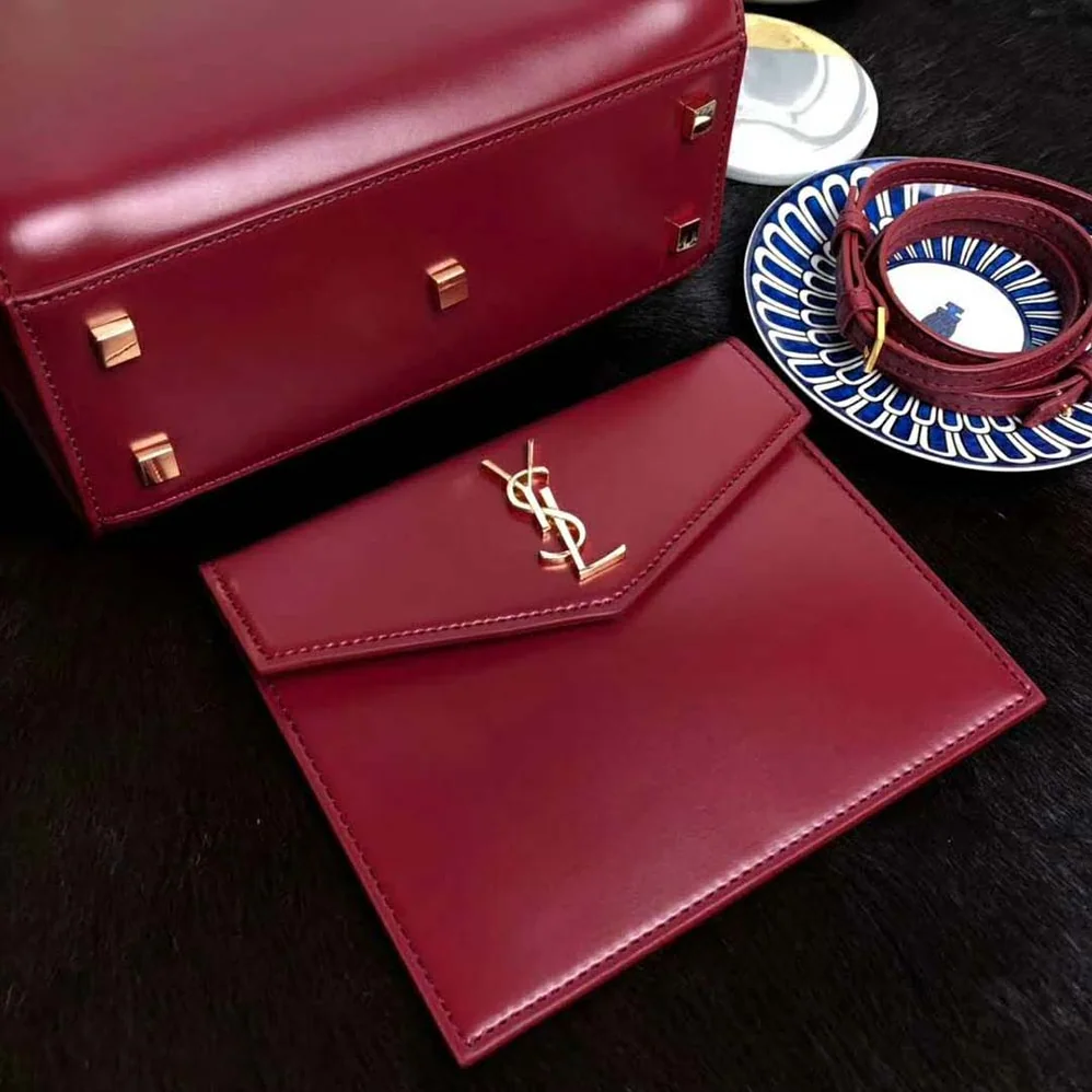 Saint Laurent YSL Uptown Small Tote Shiny Smooth for Women in Red