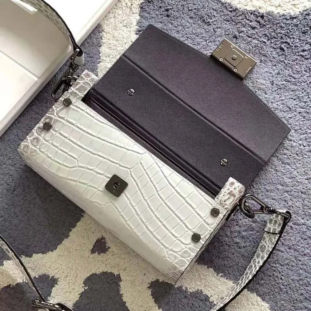 Fendi Soft Trunk Baguette White Nuanced Crocodile Leather Bag for Men