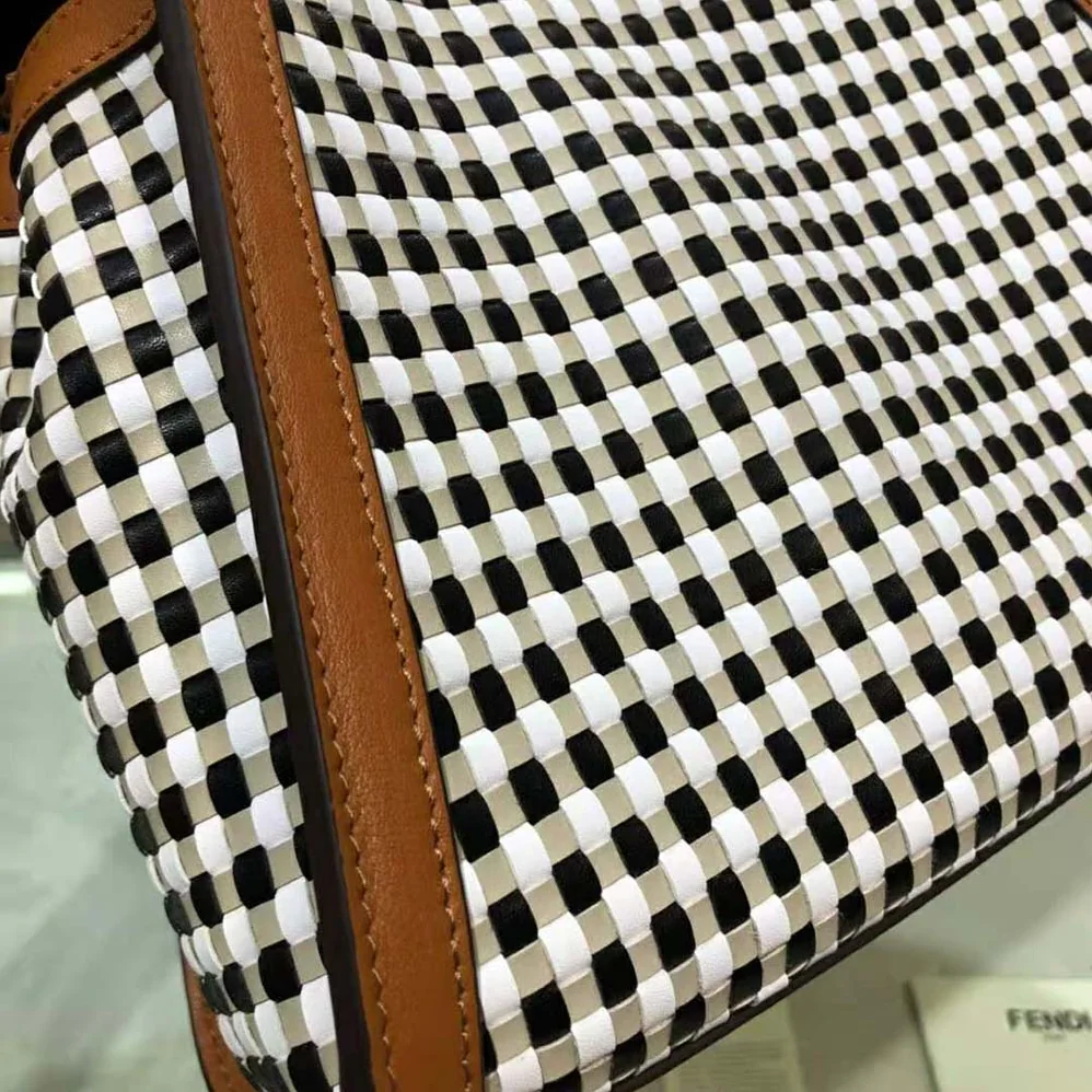 Fendi Peekaboo Iconic Essentially Check Interlace Bag for Women in Brown Fendi Peekaboo Iconic Essentially Check Interlace Bag for Women in Brown