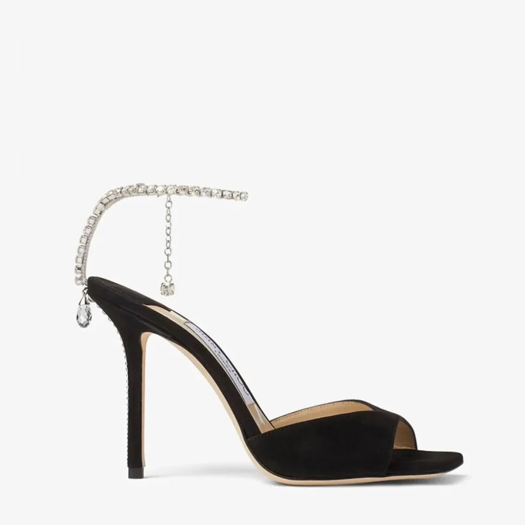 Jimmy Choo Saeda Sandal 100 Black/Crystal SAEDASANDAL100EWA Jimmy Choo Saeda Sandal 100 Black/Crystal SAEDASANDAL100EWA