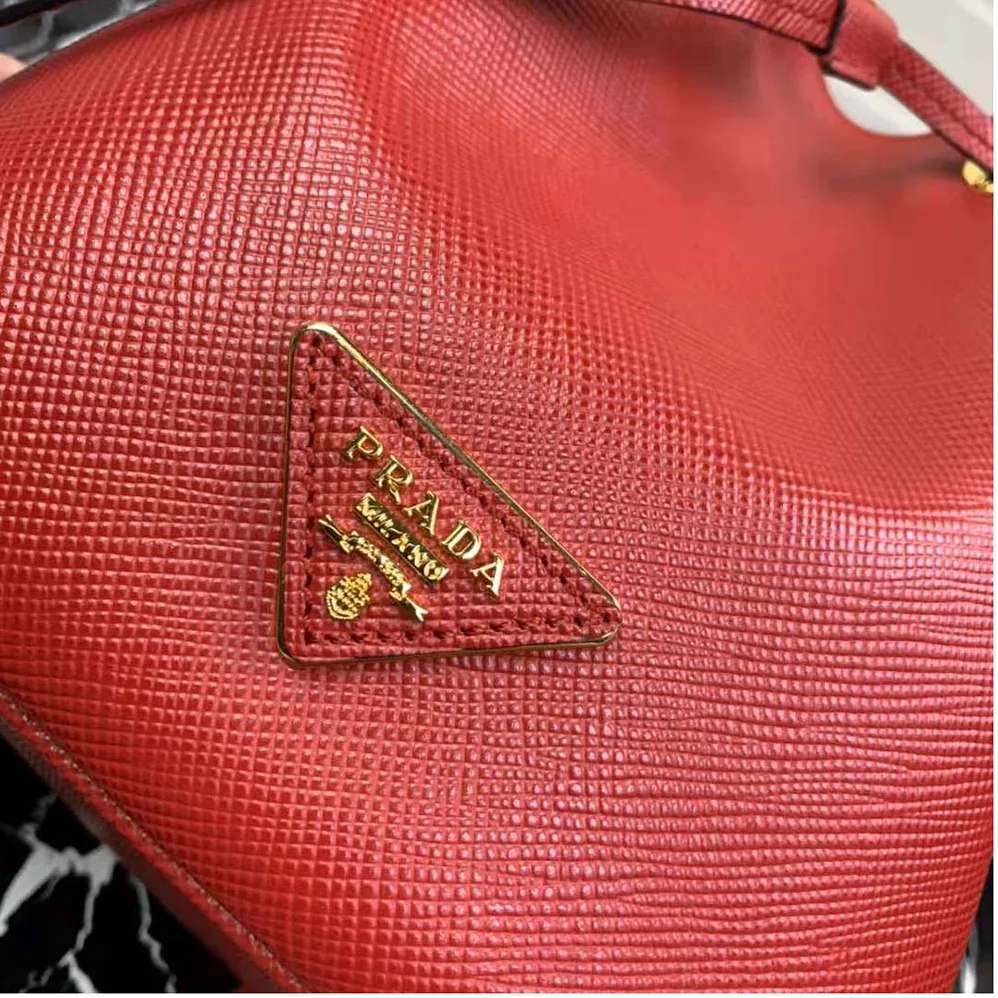 Prada Saffiano Leather Bucket Bag for Women in Red