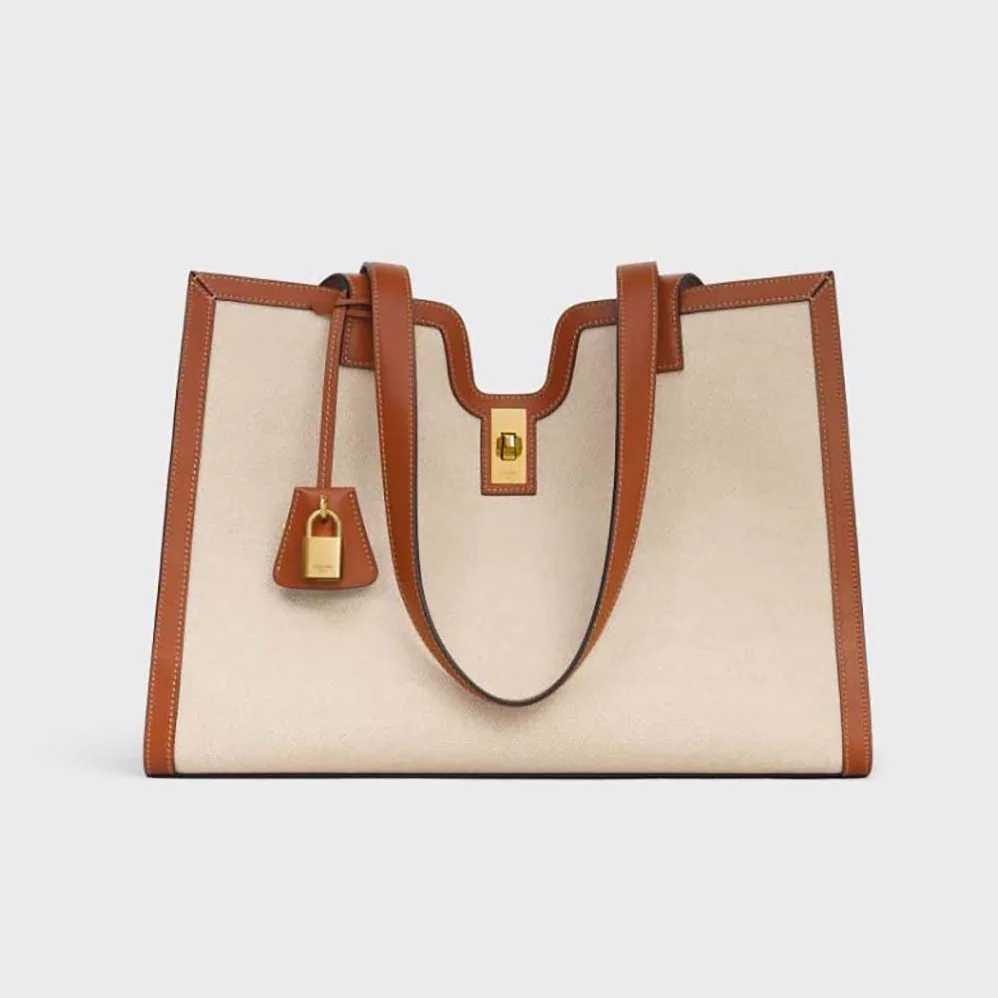 Celine Cabas 16 in Textile and Calfskin for Women in Beige Celine Cabas 16 in Textile and Calfskin for Women in Beige