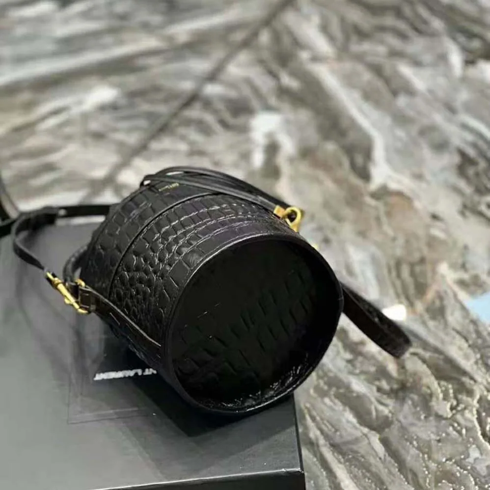 Saint Laurent YSL Bahia Small Bucket Bag in Crocodile for Women in Embossed Lacquered Leather Saint Laurent YSL Bahia Small Bucket Bag in Crocodile for Women in Embossed Lacquered Leather
