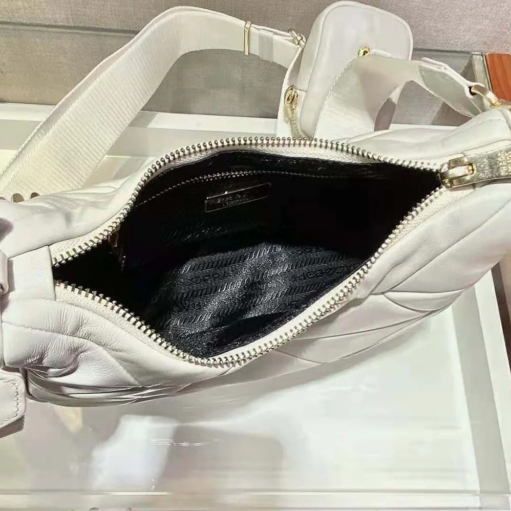 Prada System Nappa Leather Patchwork Shoulder Bag for Women in White Prada System Nappa Leather Patchwork Shoulder Bag for Women in White