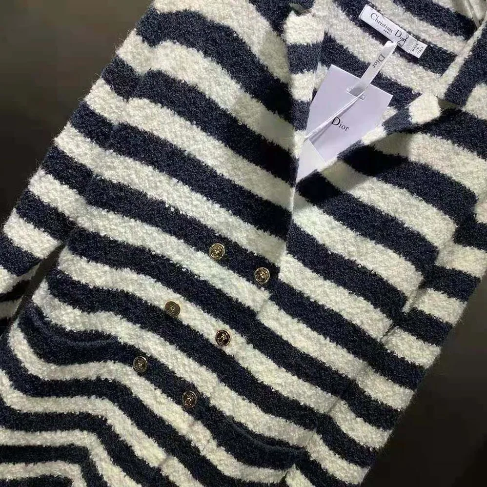 Dior Mariniere Marlene Jacket Navy Blue and Ecru Double for Women in Breasted Cotton Knit
