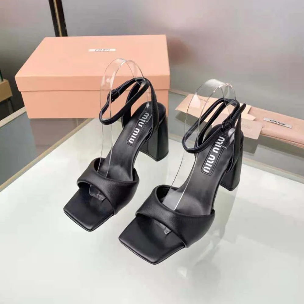 Miu Miu Padded Leather Sandals in 85 mm Heel Height for Women in Black Miu Miu Padded Leather Sandals in 85 mm Heel Height for Women in Black