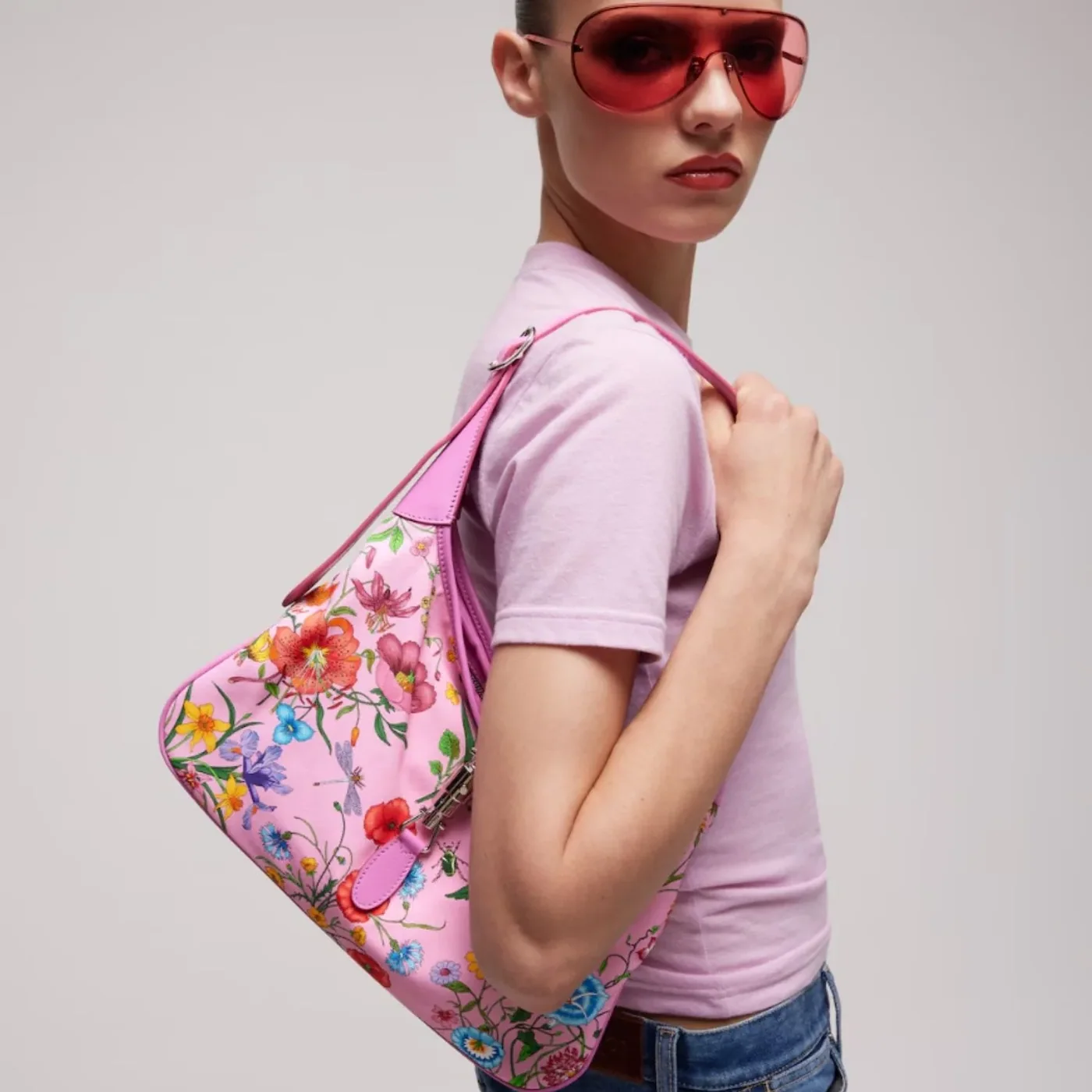Gucci Jackie 1961 Medium Shoulder Bag in Pink/ Multicolor Gold Hardware Gucci Jackie 1961 Medium Shoulder Bag in Pink/ Multicolor Gold Hardware