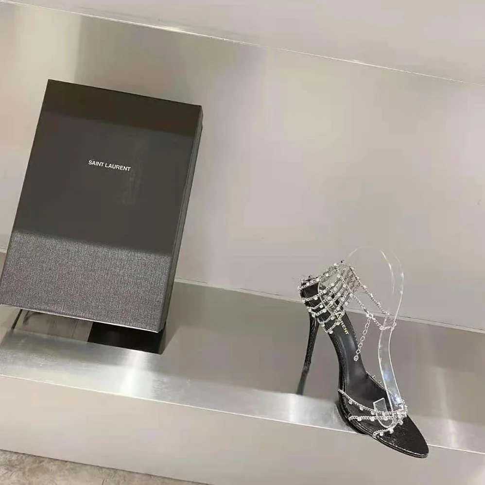 Saint Laurent YSL Alex Chain Sandals in Lacquered Ayers for Women Saint Laurent YSL Alex Chain Sandals in Lacquered Ayers for Women