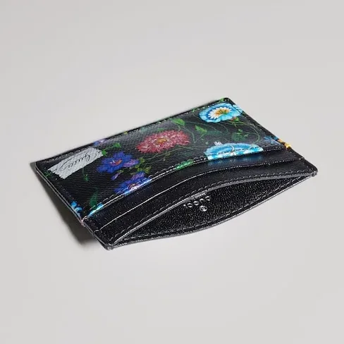 Gucci Flora Motif Card Case / Black/ Multicolor Palladium Hardware ? FAF8S 1055 Gucci Flora Motif Card Case / Black/ Multicolor Palladium Hardware ? FAF8S 1055