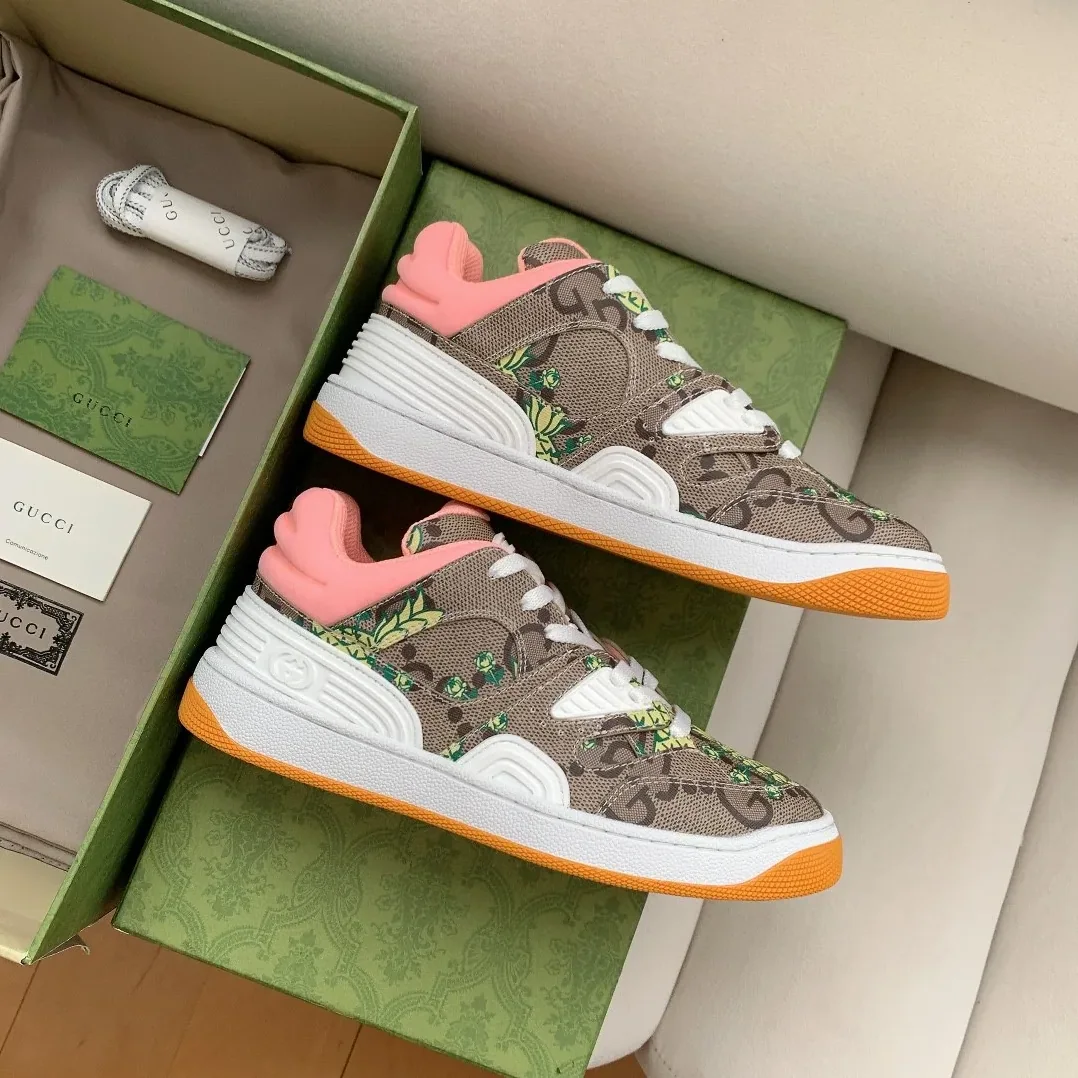 Gucci Basket Sneaker Print Pineapple Brown Pink for Women Gucci Basket Sneaker Print Pineapple Brown Pink for Women