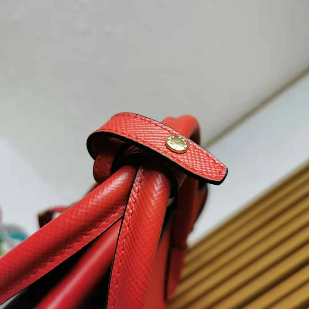 Prada Small Saffiano Leather Double Prada Bag for Women in Red