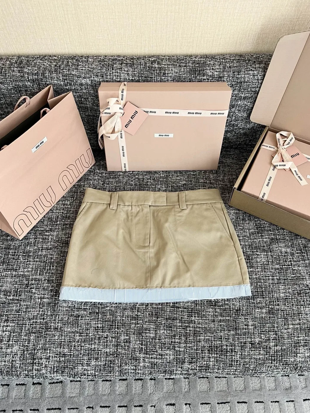 Miu Miu Chino Micro Mini Skirt Light Brown