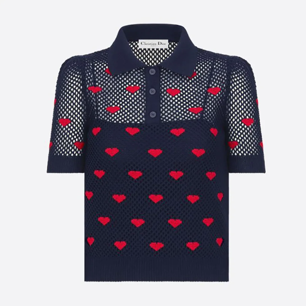 Dior Sweater Navy Blue and Red Hearts I Love Paris Cotton Knit for Women Dior Sweater Navy Blue and Red Hearts I Love Paris Cotton Knit for Women
