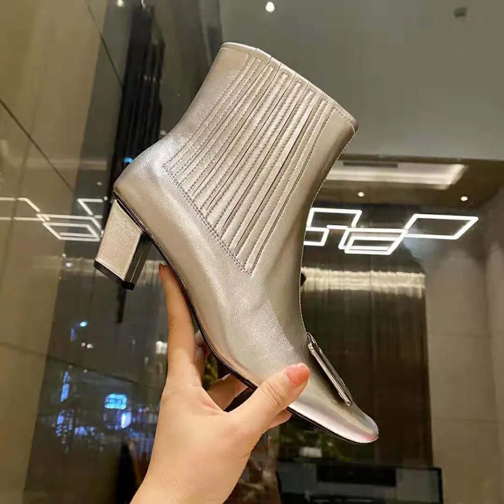 Roger Vivier Belle Vivier Metal Buckle Chelsea Booties in Soft Leather for Women