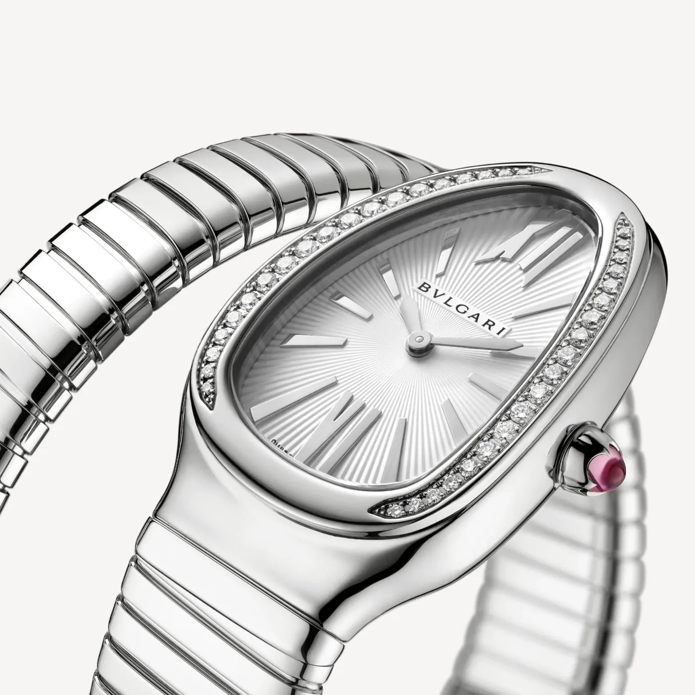 Bvlgari Serpenti Tubogas Watch Silver Toned White Dial