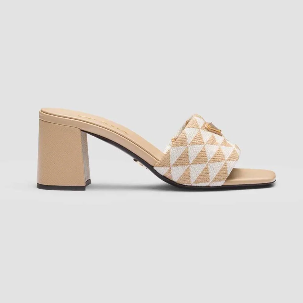 Prada Embroidered Fabric Sandals for Women in Beige Prada Embroidered Fabric Sandals for Women in Beige