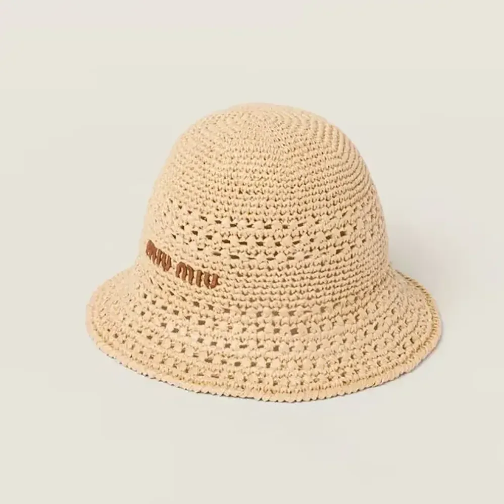Miu Miu Woven Fabric Hat-Beige 5HC287_2DO1_F0A5T for Women Miu Miu Woven Fabric Hat-Beige 5HC287_2DO1_F0A5T for Women