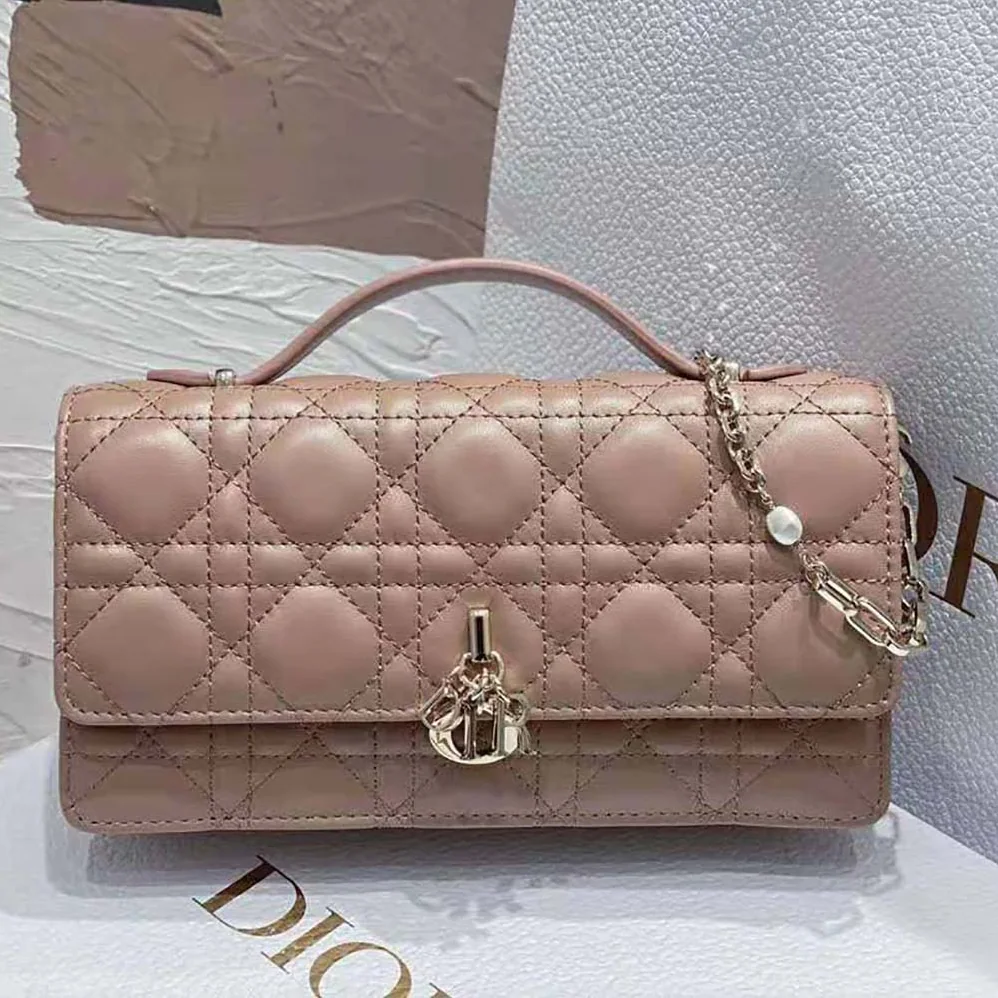 Dior Lady Dior Top Handle Clutch Rose Des Vents Cannage Lambskin for Women Dior Lady Dior Top Handle Clutch Rose Des Vents Cannage Lambskin for Women