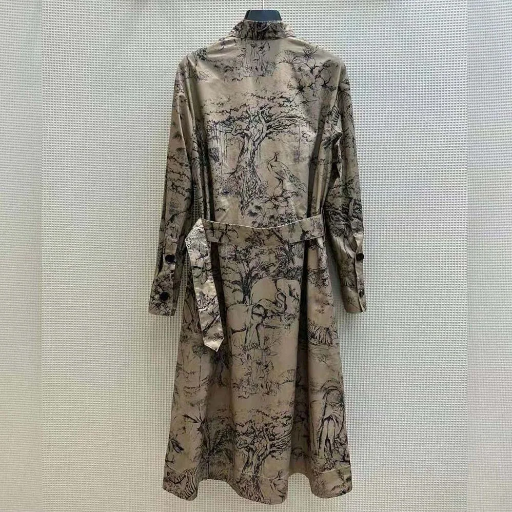 Dior Belted Shirt Dress Beige Cotton Gabardine with Toile de Jouy Voyage Motif for Women Dior Belted Shirt Dress Beige Cotton Gabardine with Toile de Jouy Voyage Motif for Women