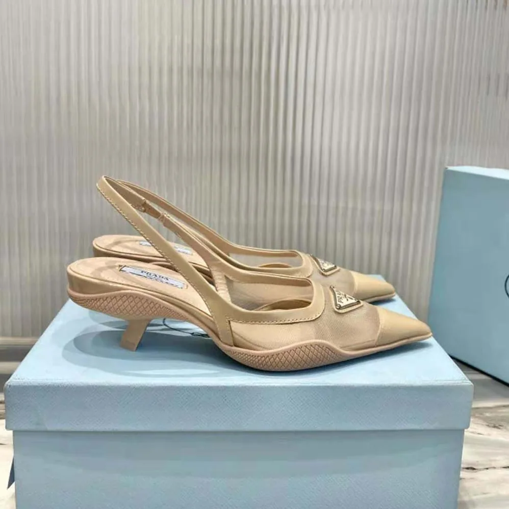 Prada Mesh Fabric Slingback Pumps for Women in Beige