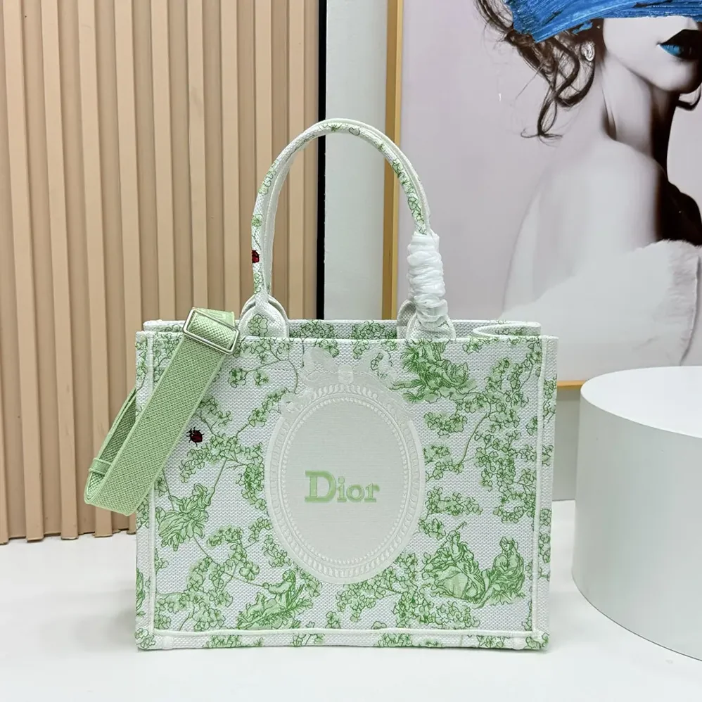 Dior Mini Dior Book Tote with Strap Green and White Toile de Jouy Clover for Women Dior Mini Dior Book Tote with Strap Green and White Toile de Jouy Clover for Women