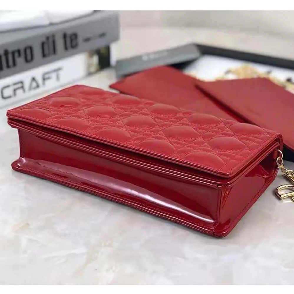 Dior Lady Dior Pouch Patent Cannage Calfskin in Red Dior Lady Dior Pouch Patent Cannage Calfskin in Red