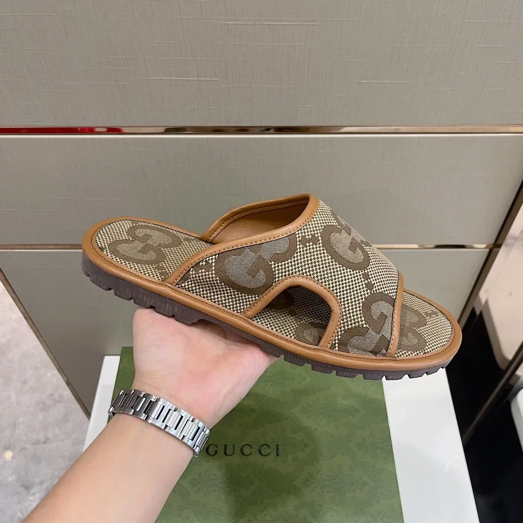 Gucci GG Supreme Slide Sandal Brown And Beige for Men Gucci GG Supreme Slide Sandal Brown And Beige for Men