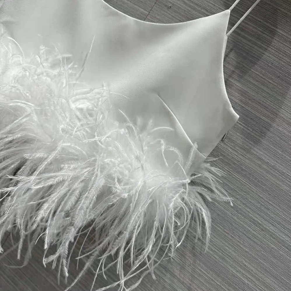 Miu Miu Stretch Cady Top with Feathers for Women in White
