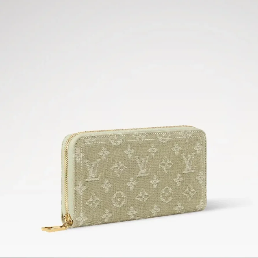 Louis Vuitton Zippy Wallet in Khaki Denim Gold Hardware