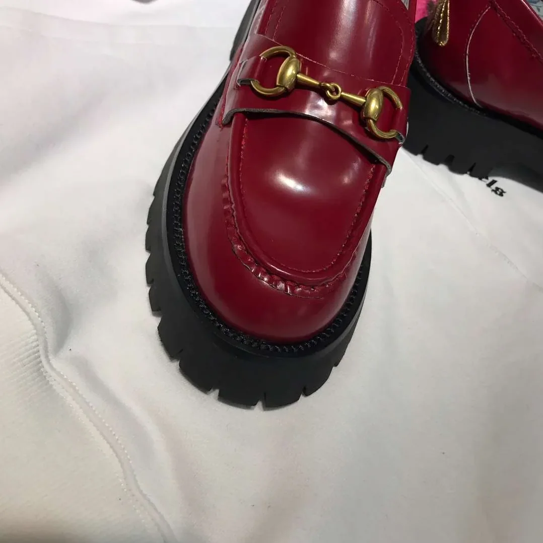 Gucci Lug Sole Horsebit Accent Loafers Red Gucci Lug Sole Horsebit Accent Loafers Red