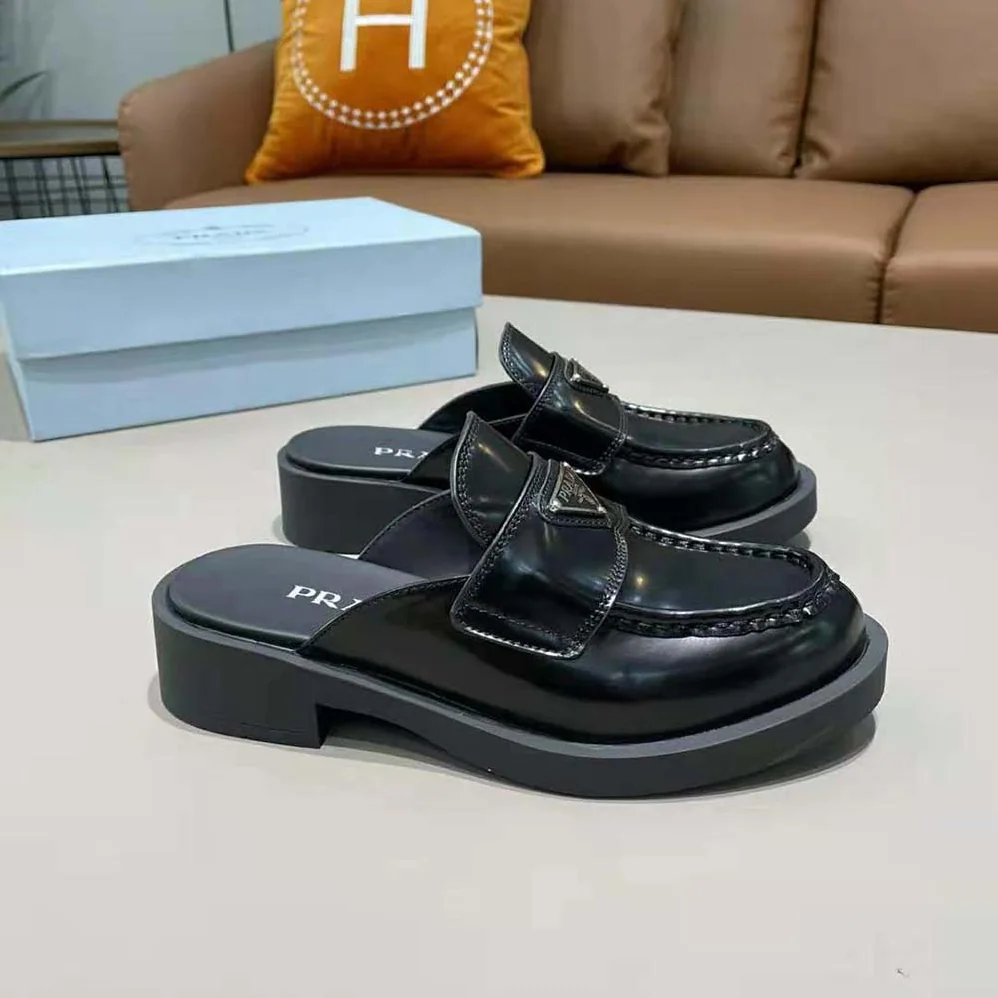 Prada Brushed Leather Mules in 40mm Heel for Women in Black Prada Brushed Leather Mules in 40mm Heel for Women in Black