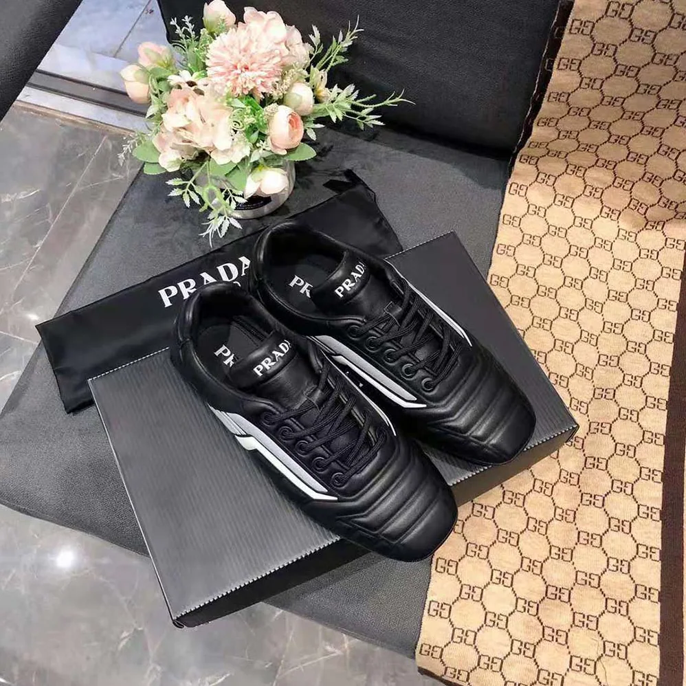 Prada Rev Leather Sneakers for Women in Black Prada Rev Leather Sneakers for Women in Black
