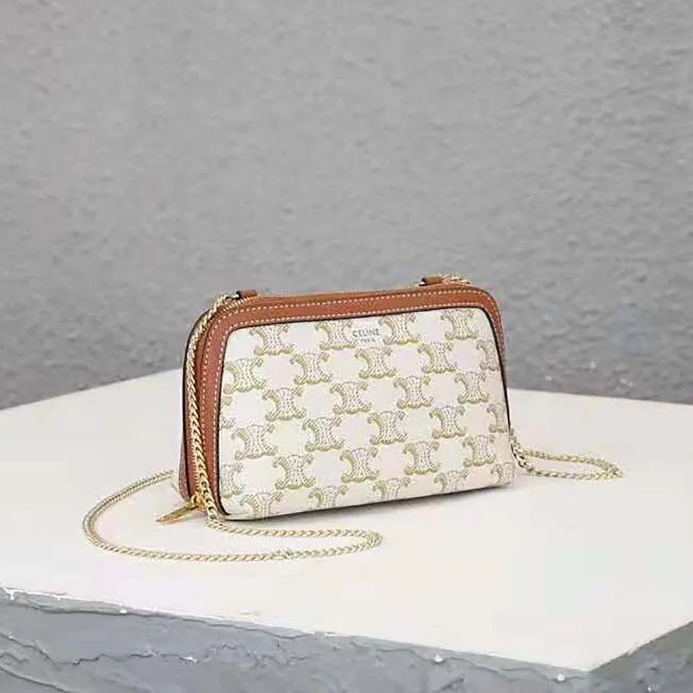 Celine Clutch with Chain in Triomphe Canvas and Lambskin for Women Celine Clutch with Chain in Triomphe Canvas and Lambskin for Women