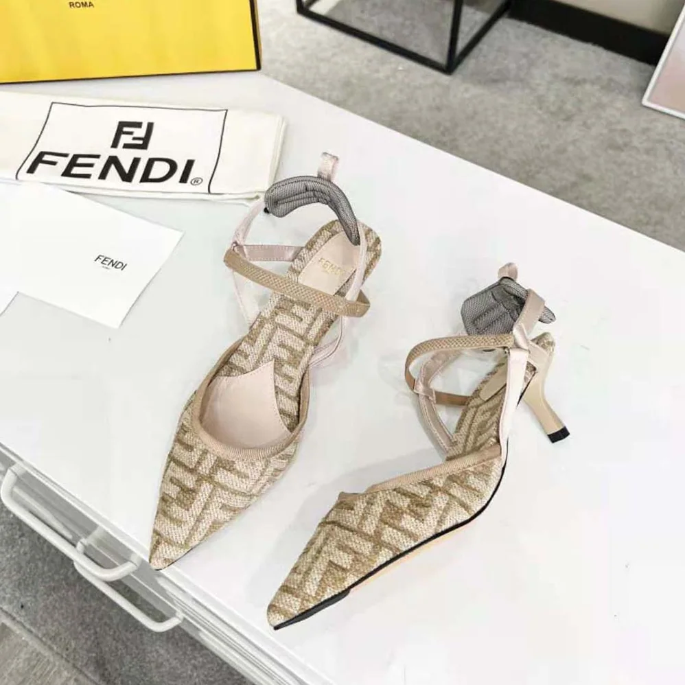 Fendi Colibrì Lite Medium-Heel Beige FF Chenille Slingbacks for Women Fendi Colibrì Lite Medium-Heel Beige FF Chenille Slingbacks for Women