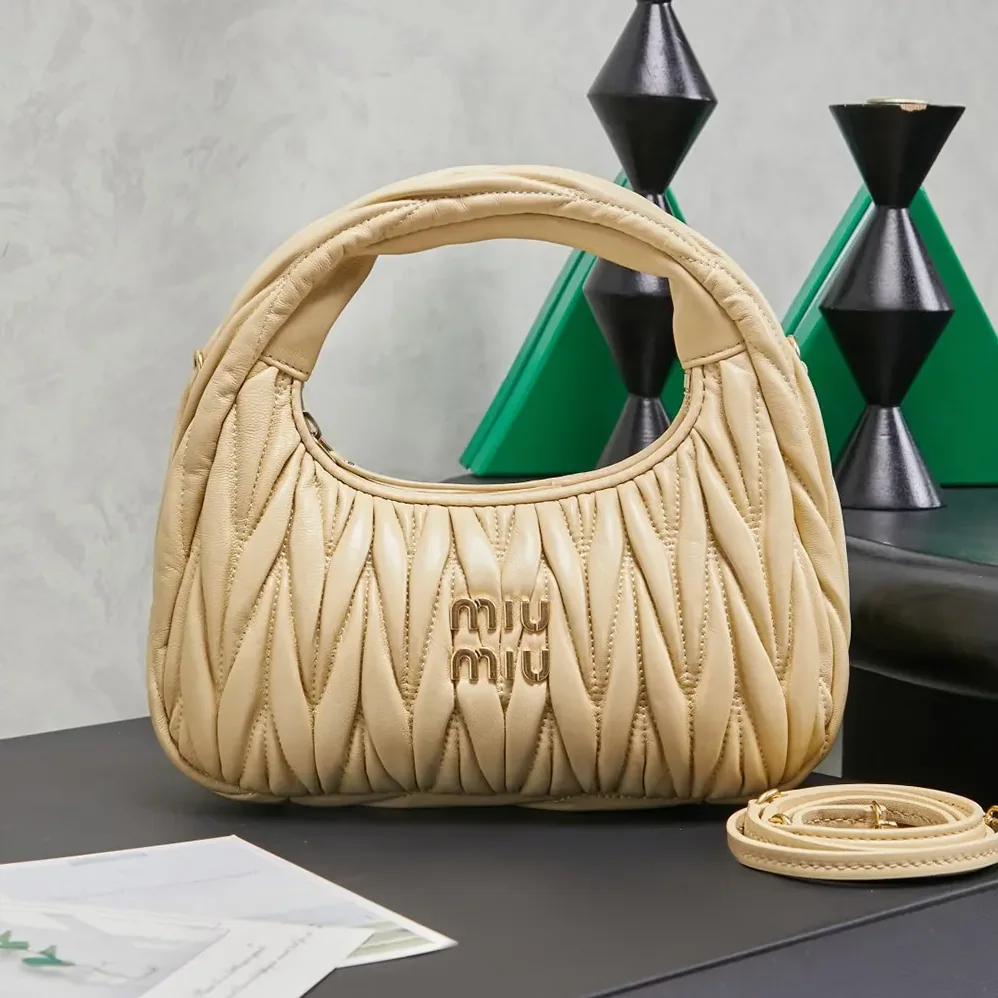 Miu Miu Wander Matelassé Nappa Leather Hobo Bag for Women in Soy Green Miu Miu Wander Matelassé Nappa Leather Hobo Bag for Women in Soy Green