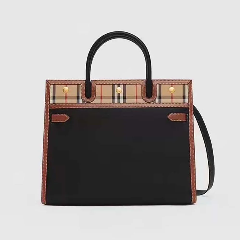 Burberry Mini Vintage Check Two-handle Title Bag for Women in Black Burberry Mini Vintage Check Two-handle Title Bag for Women in Black