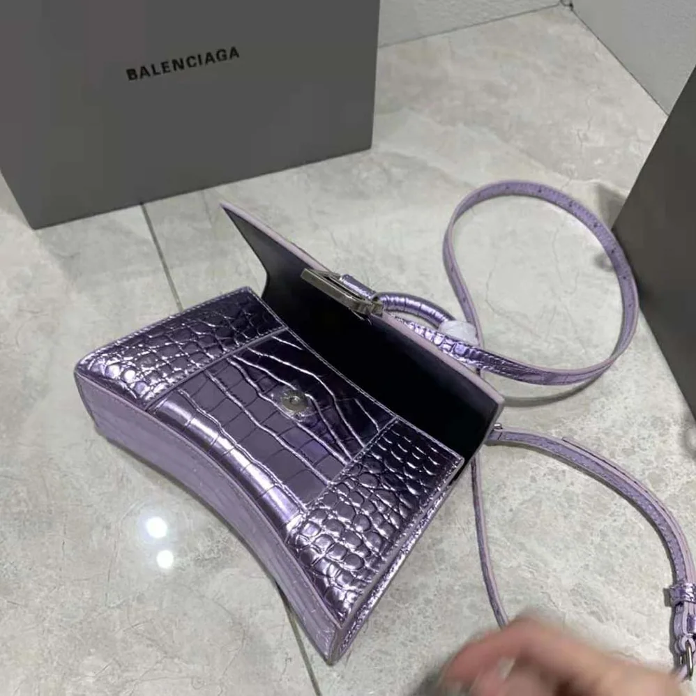Balenciaga Hourglass XS Handbag Metallized Crocodile Embossed in Purple for Women Balenciaga Hourglass XS Handbag Metallized Crocodile Embossed in Purple for Women