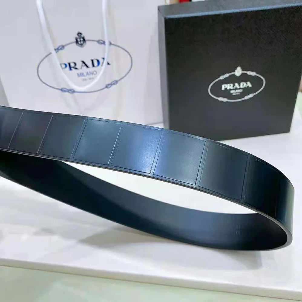 Prada Brushed Leather Belt with Enameled Metal Triangle Logo for Women