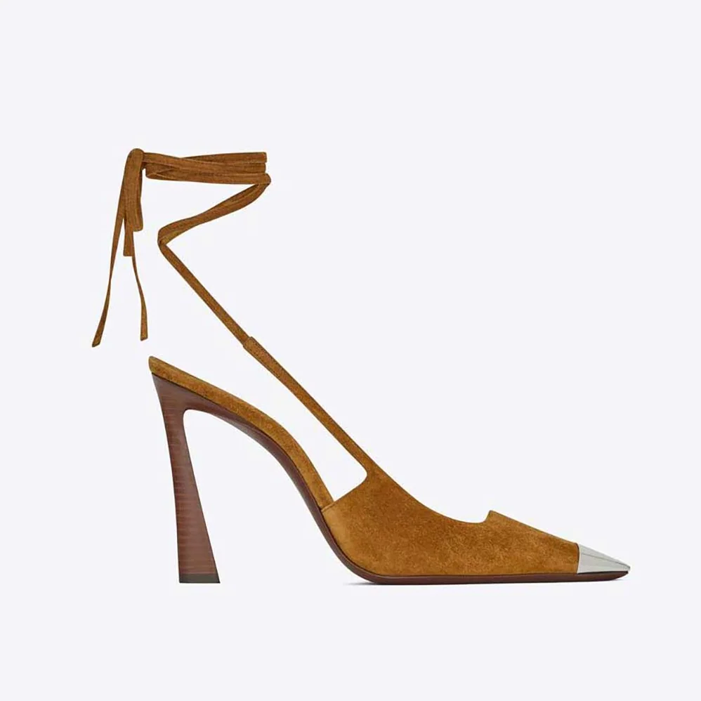Saint Laurent YSL Blade Slingback Pumps in Suede for Women in Brown Saint Laurent YSL Blade Slingback Pumps in Suede for Women in Brown