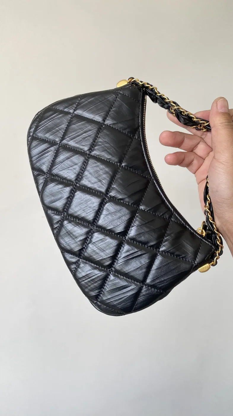 Chanel CC Hobo Bag in Black Gold Hardware