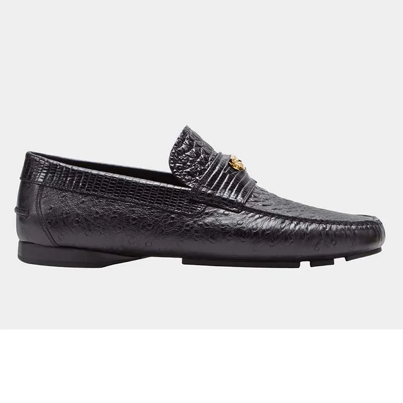 Versace Imola Leather Moccasins Shoes Black for Men Versace Imola Leather Moccasins Shoes Black for Men
