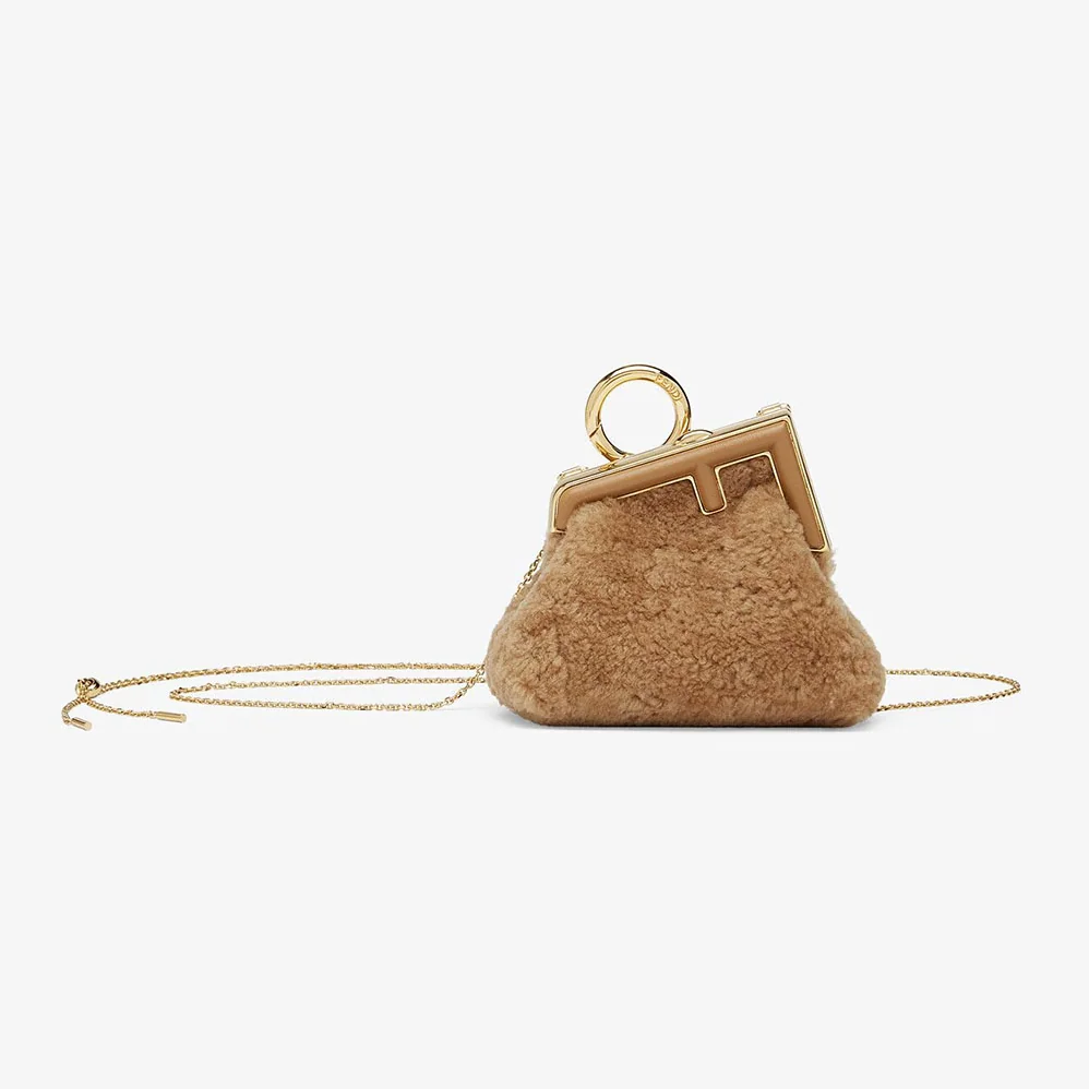 Fendi Nano Fendi First Beige Sheepskin Charm for Women Fendi Nano Fendi First Beige Sheepskin Charm for Women